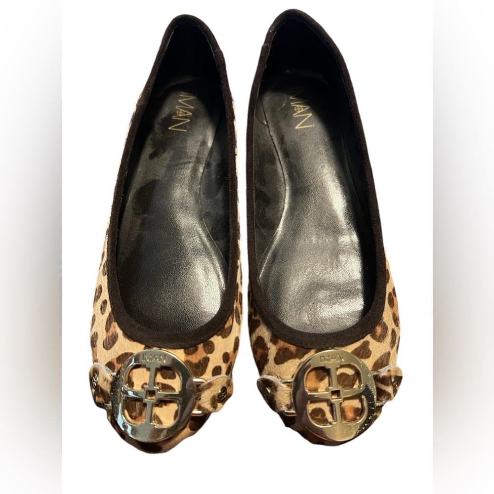 IMAN Pony Hair Ballet Flats Leopard Print Genuine leather Size 8W